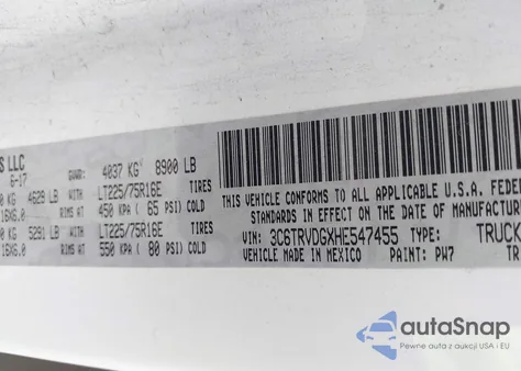 2017 Ram Promaster 2500 High Roof 159 Wb from USA, damaged, VIN 3C6TRVDGXHE547455